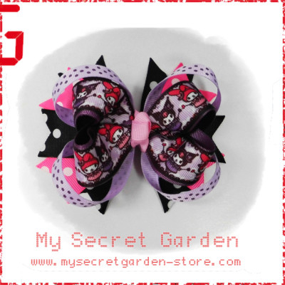 Kuromi & My Melody Grosgrain Ribbon Girls 4" Boutique Bow Hair Bows ( Hair Clip or Hair Band ) # Style A